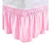 PiccoCasa Cache-sommier élastique à Volants en Microfibre brossée avec Volants de 38 cm (Double, Rose)