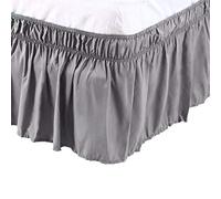 PiccoCasa Cache-sommier élastique à volants en microfibre brossée avec volants de 38 cm (très grand lit, gris foncé)