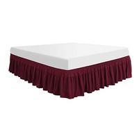 PiccoCasa Cache-sommier en polyester enveloppant, cache-sommier élastique à volants, dégradé et infroissable, matelas sans soulèvement, trois côtés en tissu avec chute de 40,6 cm, bordeaux, grand lit
