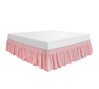 PiccoCasa Cache-sommier en polyester enveloppant, cache-sommier élastique à volants, dégradé et infroissable, matelas sans soulèvement, trois côtés en tissu avec chute de 40,6 cm, rose grand lit