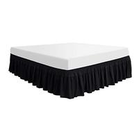 PiccoCasa Cache-sommier en polyester enveloppant, cache-sommier élastique à volants, dégradé et infroissable, matelas sans soulèvement, trois côtés en tissu avec chute de 40,6 cm, noir, grand lit