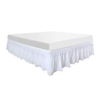 PiccoCasa Cache-sommier en polyester enveloppant, cache-sommier élastique à volants, délavé et infroissable, matelas sans soulèvement, trois côtés en tissu avec chute de 40,6 cm, blanc neige King