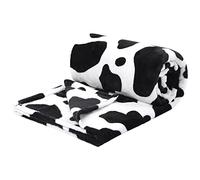 PiccoCasa Couverture imprimée de Vache, Douce 300 g/m², en Flanelle, légère, Mignonne, Confortable et Chaude, Texture de Vache Noire et Blanche, pour canapé, lit, Bureau (130 x 150 cm)