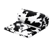 PiccoCasa Couverture imprimée de vache, douce en flanelle polaire de 300 g/m², légère, confortable, chaude et en cuir de vache, pour canapé, lit, bureau, 150 x 200,7 cm, noir