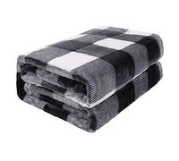 PICCOCASA Couverture Plaid Lit pour Canapé en Molleton Flanelle Peluche Carreaux Buffalo Chaude Noir et Blanc 130 x 150 cm