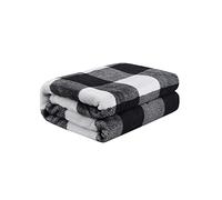 PICCOCASA Couverture Plaid Lit pour Canapé en Molleton Flanelle Peluche Carreaux Buffalo Chaude Noir et Blanc 75 x 100 cm