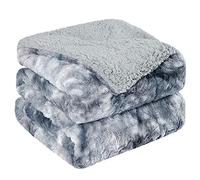PICCOCASA Couverture Plaid Lit pour Canapé en Molleton Peluche Fausse Fourrure Shaggy Réversible tie-Dye Douce Chaude Gris 130 x 150cm