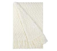 PICCOCASA Couverture Plaid Lit pour Canapé en Tricot 100% Acrylique Frange Solide Légère Blanc crème