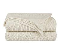 PICCOCASA Couverture Plaid Lit pour Canapé en Tricot 100% Coton Légère Solide Douce Beige 150x200cm