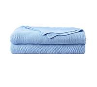 PICCOCASA Couverture Plaid Lit pour Canapé en Tricot 100% Coton Légère Solide Douce Bleu Clair 130x150cm