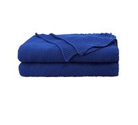 PICCOCASA Couverture Plaid Lit pour Canapé en Tricot 100% Coton Légère Solide Douce Bleu Profond 130x150cm