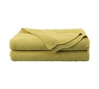 PICCOCASA Couverture Plaid Lit pour Canapé en Tricot 100% Coton Légère Solide Douce Jaune Haricot 130x150cm