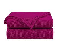 PICCOCASA Couverture Plaid Lit pour Canapé en Tricot 100% Coton Légère Solide Douce Rose Rouge 130x150cm