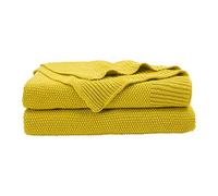 PiccoCasa Couverture tricotée 100 % coton, jeté de lit décoratif solide et léger, couverture tricotée douce pour canapé, jaune, 127 x 152,4 cm