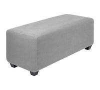 PiccoCasa Housse de Pouf très Extensible avec Ourlet élastique - Housse de Tabouret de Rangement en Tissu Jacquard à Petits Carreaux rectangulaires - Gris Clair - Taille L