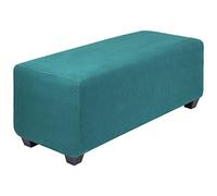 PiccoCasa Housse de pouf très extensible avec ourlet élastique - Housse de tabouret de rangement en tissu jacquard doux à petits carreaux - Housse de tabouret de rangement rectangulaire - Bleu paon -