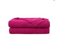 PiccoCasa Jeté de lit en Tricot 100% Coton, jeté et couvertures décoratives Solides et légères, Couverture tricotée Douce pour canapé, Fuchsia, 127 x 152,4 cm