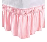 PiccoCasa Jupe de lit en Polyester brossé sur Trois côtés en Tissu avec Volants élastiques Anti-poussière, Facile à Installer - avec Une Chute de 38,1 cm Twin Rose Clair