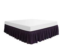 PiccoCasa Jupe de lit en polyester solide, élastique et durable, enveloppant les trois côtés en tissu avec chute de 40,6 cm, violet foncé, double