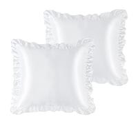 PiccoCasa Lot de 2 Housses de Coussin carrées décoratives en Satin de Soie avec Ourlet à Volants pour Salon, canapé, Chambre à Coucher, 65 x 65 cm, Blanc