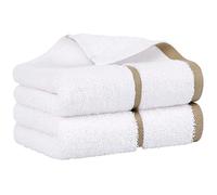 PiccoCasa Lot de 2 Serviettes de Toilette Blanches de Luxe 750 g/m² - Serviettes surdimensionnées en Coton filé à l'anneau très absorbantes de qualité pour la Maison, l'hôtel et Le Spa, Bande de