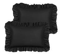 PiccoCasa Lot de 2 taies d'oreiller à Volants brossés Doux et Respirantes avec Fermeture à Rabat - en Microfibre d'ourlet de 10,2 cm - Noir - 50 x 65 cm