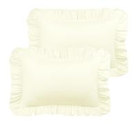 PiccoCasa Lot de 2 taies d'oreiller à Volants - Douces et Respirantes avec Fermeture à Rabat - 100% Microfibre brossée - Grand lit - Crème