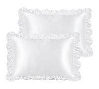 PiccoCasa Lot de 2 taies d'oreiller en Satin pour Cheveux et Peau, Housse de Coussin rétro Soyeuse avec Volants de Luxe et Fermeture à enveloppe, 50 x 75 cm, Blanc