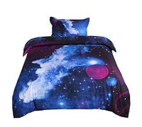 PiccoCasa Parure de Lit 1pcs Housse de Couette 150x210cm + 1pcs Taie d'oreiller 48x73cm Motif Nuit Cosmos Ciel Galaxie Imprimé 3D 50% Coton et Polyester Bleu Ciel
