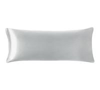 PiccoCasa Taie d'oreiller en Satin pour Cheveux et Peau, Housse de Coussin Longue en Satin de Soie Lisse et Doux avec Fermeture éclair, Gris argenté, 1,2 m