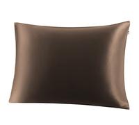 PiccoCasa Taie d'oreiller en Soie Pure 100% Naturelle pour Cheveux Peau Deux côtés 19 Momme Fermeture à glissière cachée, 1 Paquet Marron 43x63cm