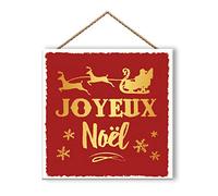 Piccoli Messaggi Lot de 6 Panneaux en Bois Joyeux Noël Rouge 20 x 20 cm