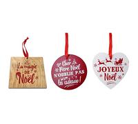 Piccoli Messaggi Petits Messages Lot de 12 suspensions en Bois Assorties Messages cœur/carré/Ronds, 8 cm