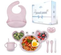 Piccoli passi Nouveau coffret cadeau set gruau sevrage avec couverts enfants et assiette sevrage avec ventouse. Motif en forme de crabe. Sans BPA (rose)