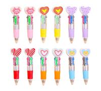 Piceioep 12 pièces stylo à bille multicolore en forme de coeur stylo multicolore rétractable 4 couleurs en 1 pour étudiant d ' échange de Saint-Valentin stylos de Saint-Valentin pour