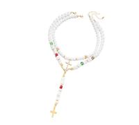 Piceioep Collier en alliage d ' imitation de perles et de croix, design respectueux de la peau, Vintage français, pour un port confortable toute la journée