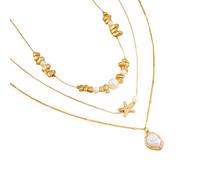 Piceioep Collier unique fabriqué à la main avec pendentif en forme d'étoile de mer avec double chaîne, design léger pour une élégance quotidienne collier multi-occasions, taille unique, Comme décrit