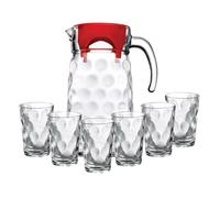 Pichet à anse avec 6 verres, broc en verre, carafe avec couvercle et bec