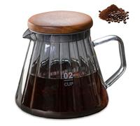 Pichet à crème avec couvercle 600 ml élégant en forme de vague en verre transparent pichet à crème ensemble de service cafetière avec poignée et couvercle en bois pour la cuisine domicile