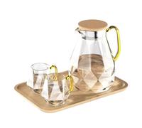 Pichet à eau 1500 ml avec deux tasses en verre texture diamant - Théière transparente - Résistant à la chaleur - Grande capacité