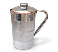 Pichet à eau en cuivre pur avec imprimé floral - Ustensiles en acier inoxydable à l'intérieur pour la guérison ayurvéda - 1,5 l (Design 1)