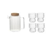 Pichet à eau en verre à rayures avec poignée et tasse - Résistant à la chaleur - Bouilloire chaude et froide - Grande capacité - Bouteille d'eau - Carafe à jus
