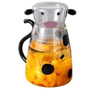 Pichet à eau en verre en forme de vache - Carafe en forme de vache de dessin animé, serveur de boisson transparent, pichet de style rustique | Pichet en verre à poignée avec imprimé animal, récipient