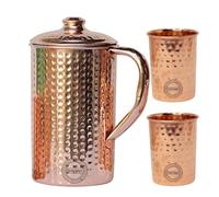 Pichet à eau potable en cuivre martelé fait à la main avec 2 verres pour les bienfaits de l'Ayurveda Pichet traditionnel en cuivre pour boire 1,5 L 50,7 oz