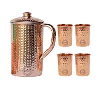 Pichet à eau potable en cuivre martelé fait à la main avec 4 verres pour les bienfaits de l'Ayurveda Pichet traditionnel en cuivre pour boire 1,5 L 50,7 oz
