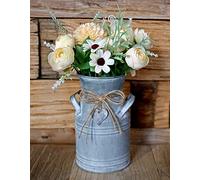 Pichet à fleurs vintage en métal galvanisé - Décoration de ferme - Pot à lait rustique pour fleurs - 18 cm de haut