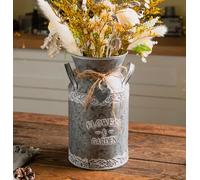 Pichet à fleurs vintage en métal galvanisé pour fleurs et jardin, pot à lait rustique pour fleurs, 27 cm de hauteur