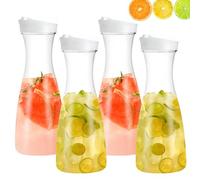Pichet à Jus, 4 Carafes à Eau de 1L, avec Couvercles, Carafes En Plastique, Transparent Bouteilles de Jus en Plastiques Carafe à eau Froide, carafe à Eau en plastique, pour Fête, Pique Nique(Conique)