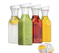Pichet à Jus, Carafes à Eau de 1,5L, avec Couvercles, Pichets à Jus en Plastique, Carafes à Eau en plastiques, Transparent Bouteilles de jus en plastique Carafe à eau Froide, pour Sodas(Carré)