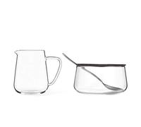 Pichet à lait 280 ml et sucrier avec cuillère 350 ml en verre borosilicate, couvercle en bois